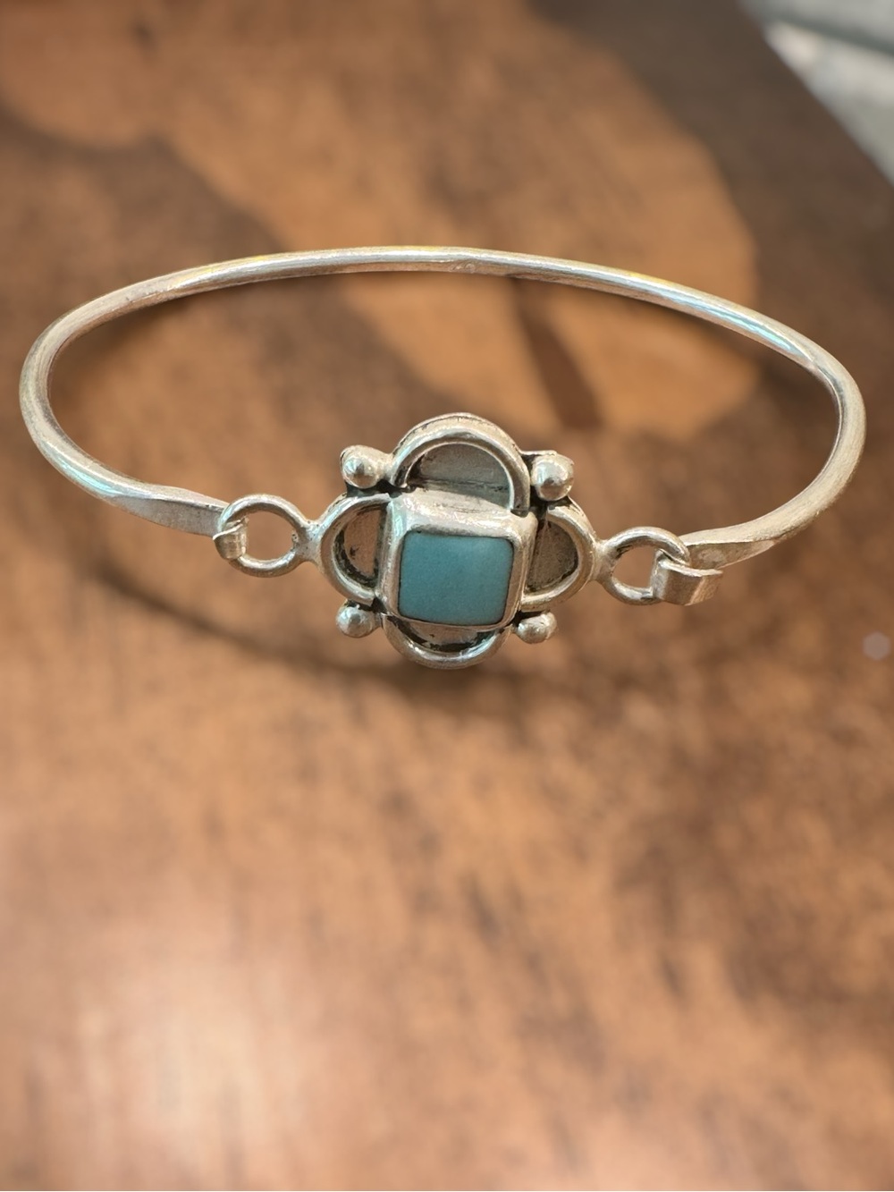 Vintage Sterling Silver Turquoise Accent Bangle Bracelet, 8"